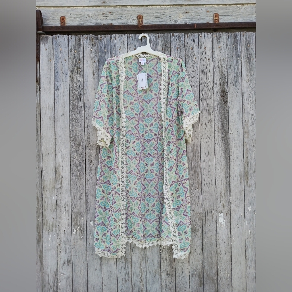 Lularoe Chloe Womens Sz‎ Small Chiffon Lace Edge Kimono Overlay Shrug Bohemian